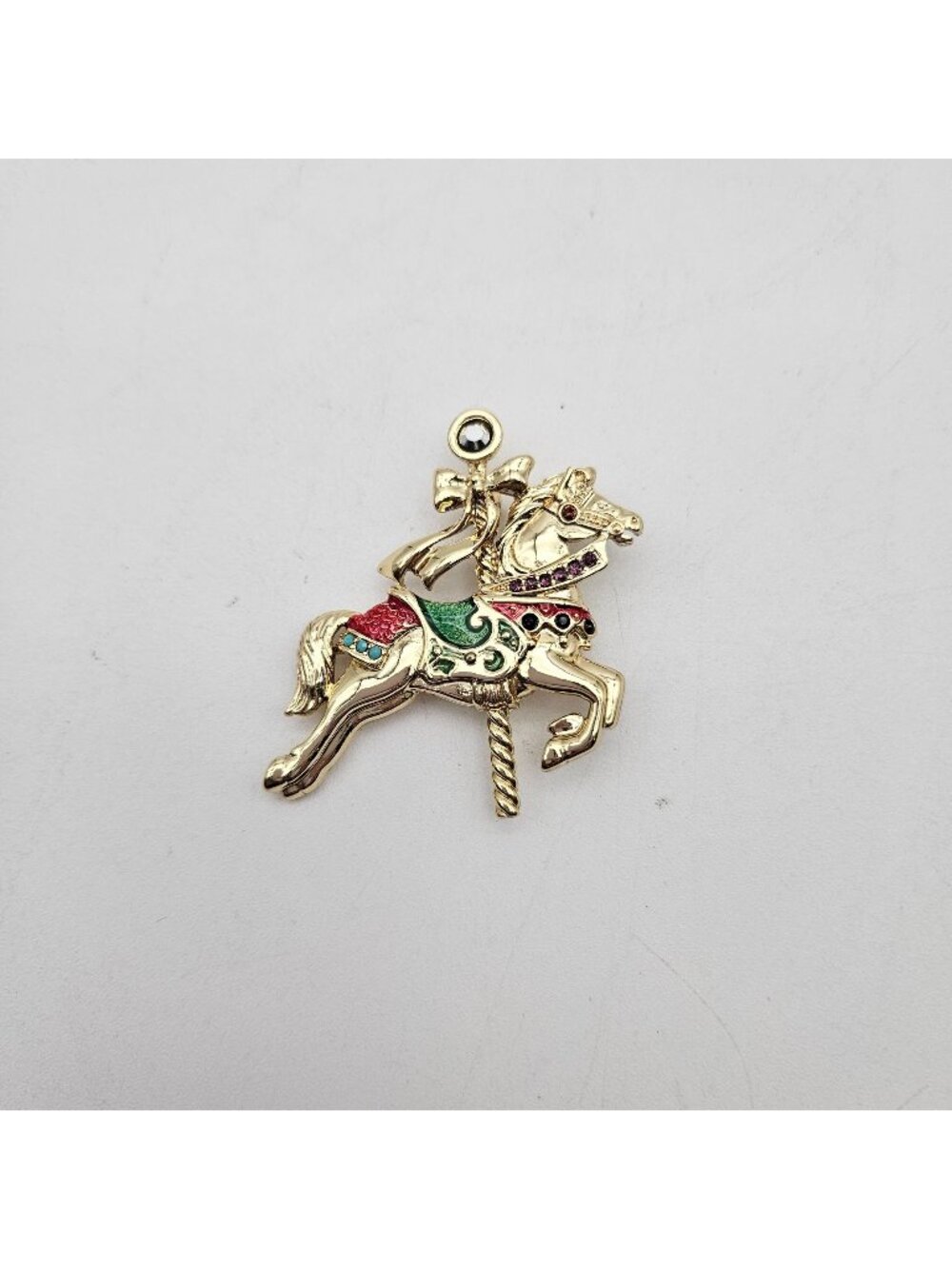 Danecraft Gold Tone Embellished Carousel Horse Brooch Pin